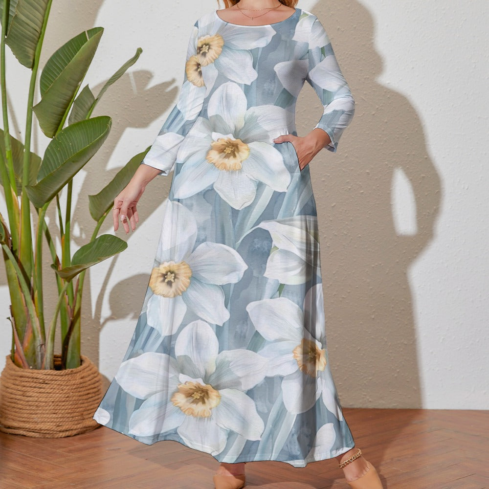 Narcissus, Plus Size Birth Month Dress, December Birth Month Dress, Plus Size Loose Dress, Crew Neck Long Sleeve Dress
