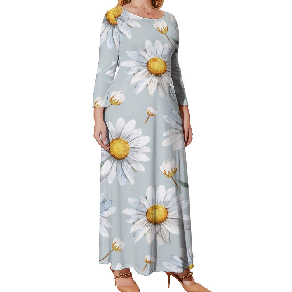 Daisy Dress, Plus Size Birth Month Dress, April Birth Month Dress, Small to Plus Size Loose Dress, Crew Neck Long Sleeve Dress