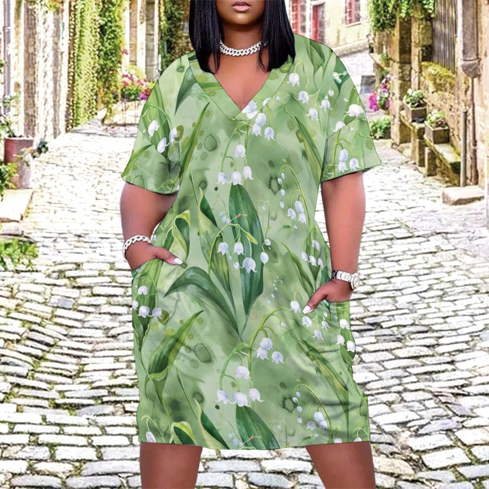 Lily of the Valley, May, Lily of the Valley Dress, May Birth Month, Small to Plus Size Dress, Birth Month Dress, Loose pocket dress
